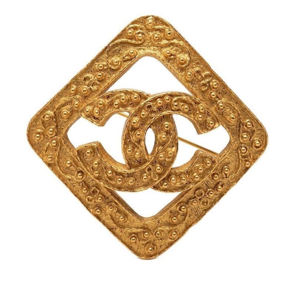 Chanel CC Logo Rhombus Gold Plated Brooch